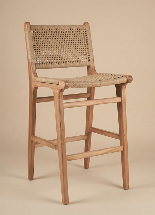 Chaises de bar en bois massif & rotin