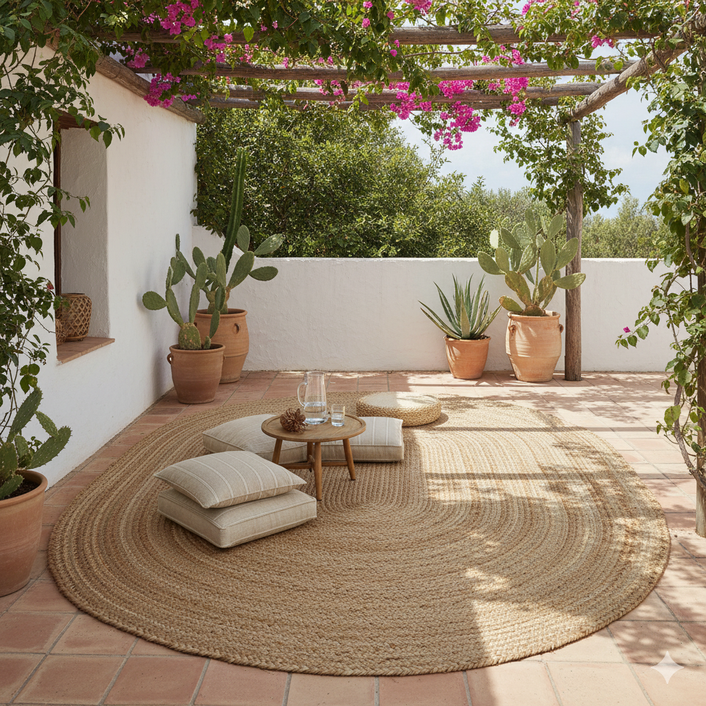 Tapis Naturel Tressé Main en Jute & Herbe de Mer