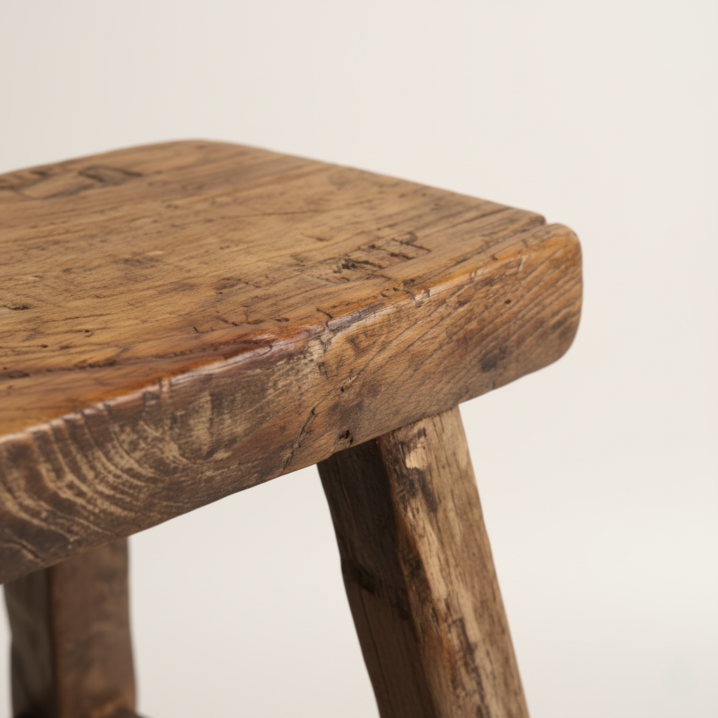 Tabouret en bois massif ancien.
