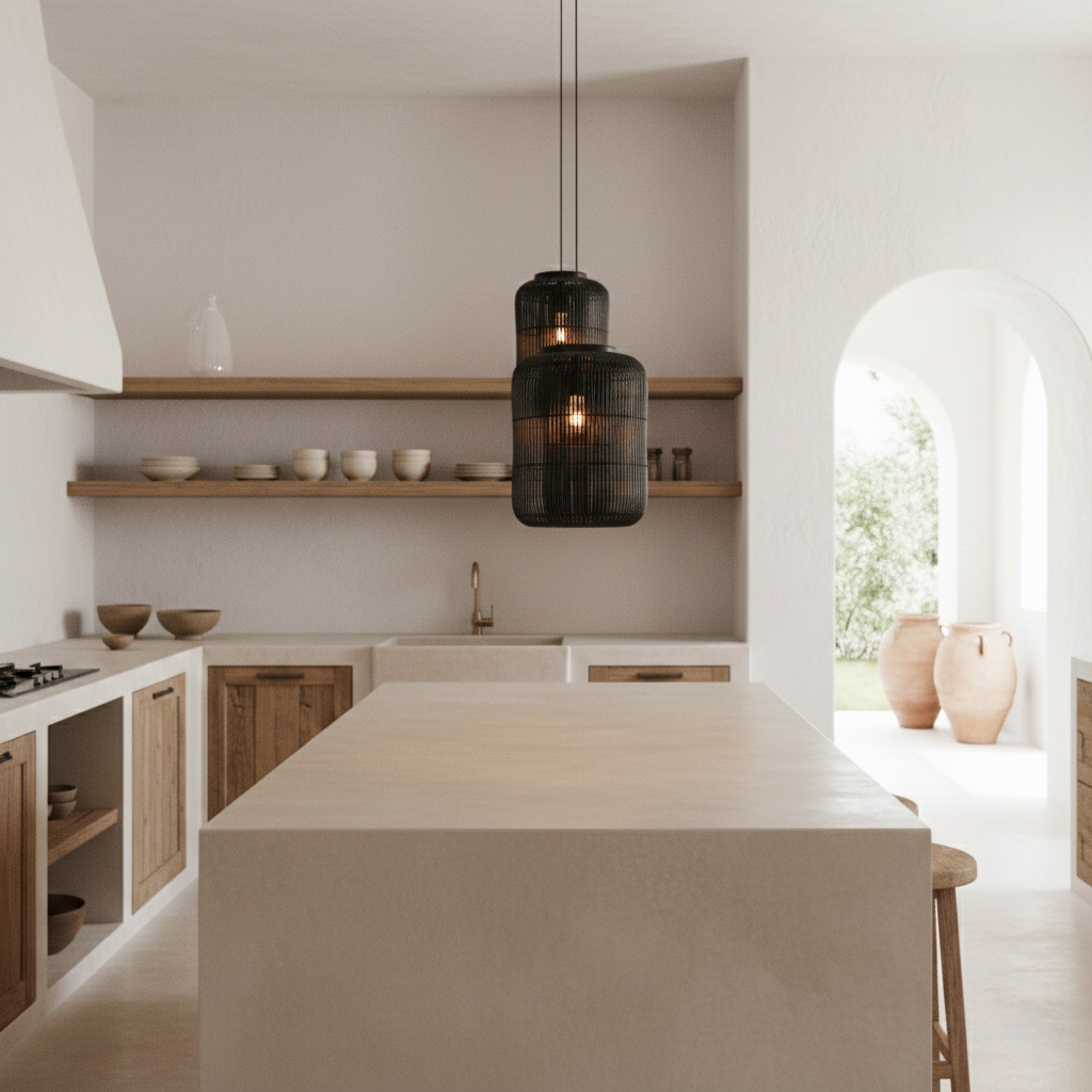 Lampe suspendue en rotin japonais