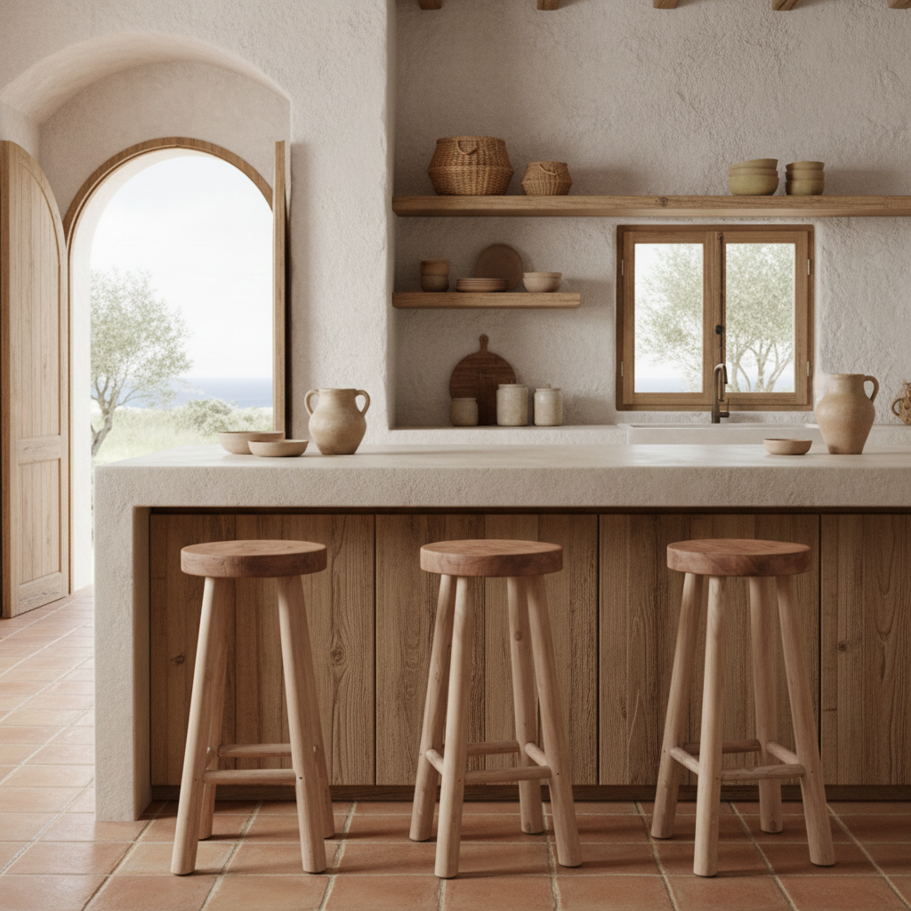 Tabouret de bar en bois de teck massif